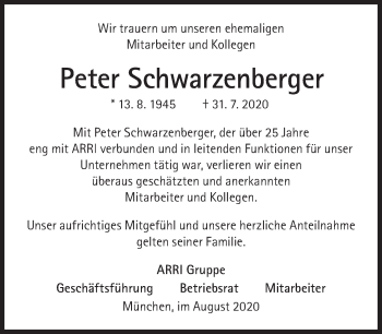 Traueranzeige von Peter Schwarzenberger von Süddeutsche Zeitung