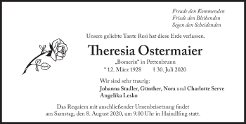 Traueranzeige von Theresia Ostermaier von Süddeutsche Zeitung