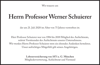 Traueranzeige von Werner Schuierer von Süddeutsche Zeitung