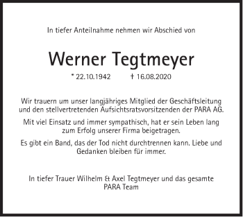 Traueranzeige von Werner Tegtmeyer von Süddeutsche Zeitung