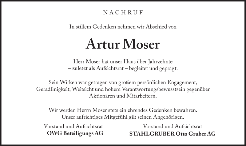  Traueranzeige für Artur Moser vom 16.09.2020 aus Süddeutsche Zeitung