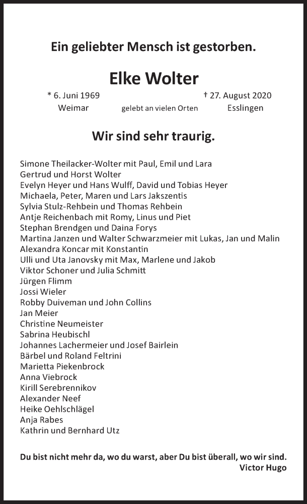  Traueranzeige für Elke Wolter vom 05.09.2020 aus Süddeutsche Zeitung