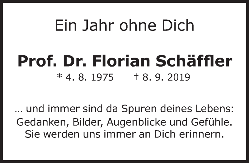 Traueranzeige für Florian Schäffler vom 05.09.2020 aus Süddeutsche Zeitung