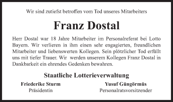 Traueranzeige von Franz Dostal von Süddeutsche Zeitung