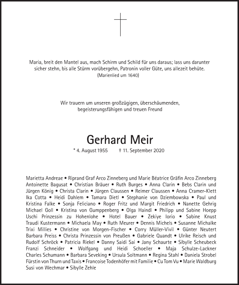  Traueranzeige für Gerhard Meir vom 19.09.2020 aus Süddeutsche Zeitung
