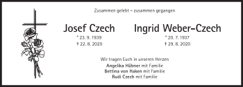 Traueranzeige von Ingrid Weber-Czech von Süddeutsche Zeitung
