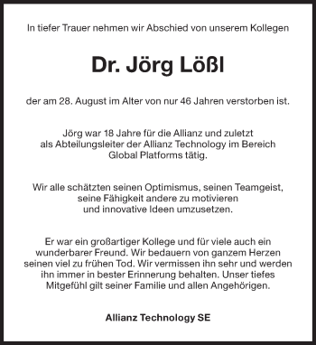 Traueranzeige von Jörg Johannes Lößl von Süddeutsche Zeitung