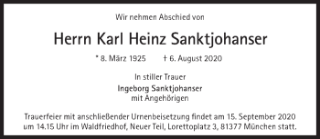 Traueranzeige von Karl Heinz Sanktjohanser von Süddeutsche Zeitung