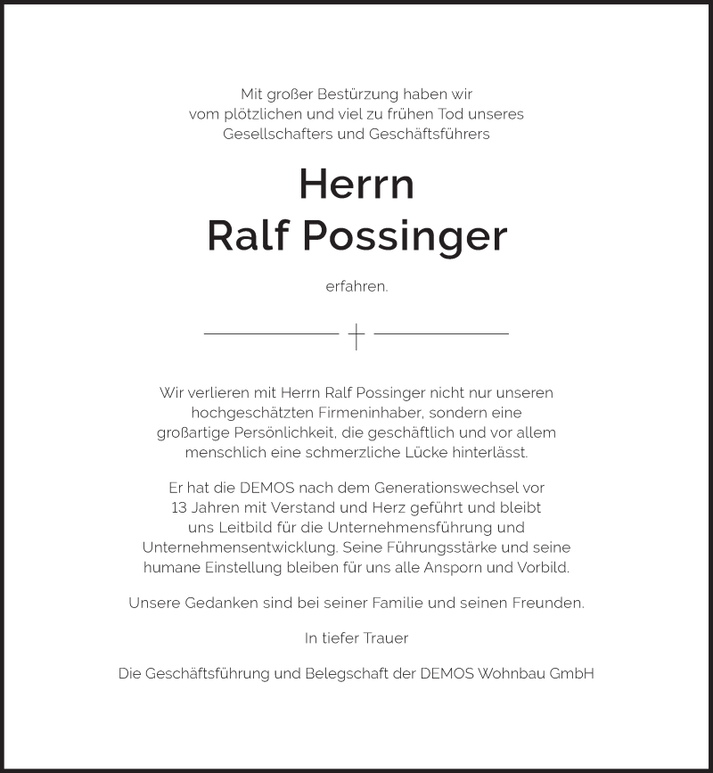  Traueranzeige für Ralf Possinger vom 05.09.2020 aus Süddeutsche Zeitung