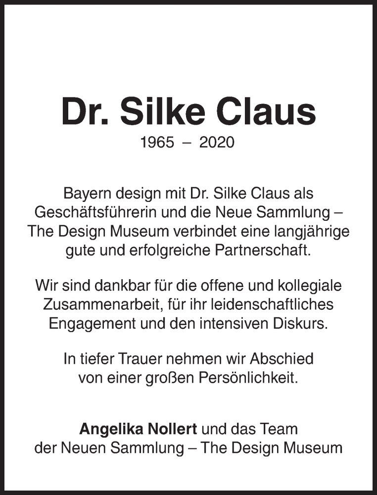  Traueranzeige für Silke Claus vom 12.09.2020 aus Süddeutsche Zeitung