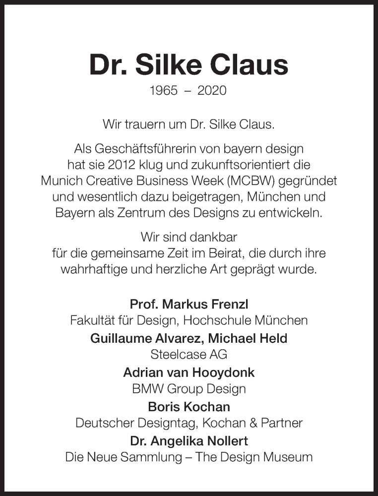  Traueranzeige für Silke Claus vom 12.09.2020 aus Süddeutsche Zeitung