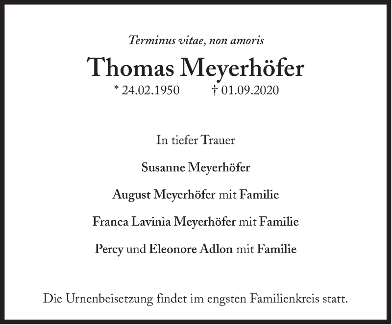  Traueranzeige für Thomas Meyerhöfer vom 19.09.2020 aus Süddeutsche Zeitung