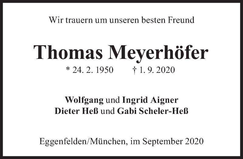  Traueranzeige für Thomas Meyerhöfer vom 19.09.2020 aus Süddeutsche Zeitung