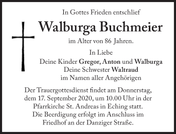 Traueranzeige von Walburga Buchmeier von Süddeutsche Zeitung