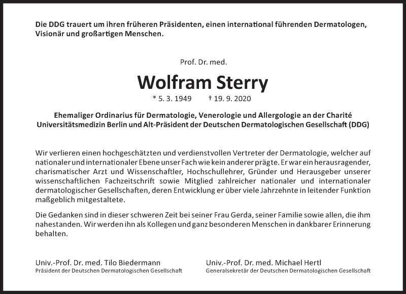  Traueranzeige für Wolfram Sterry vom 26.09.2020 aus Süddeutsche Zeitung