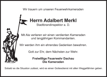 Traueranzeige von Adalbert Merkl von Süddeutsche Zeitung