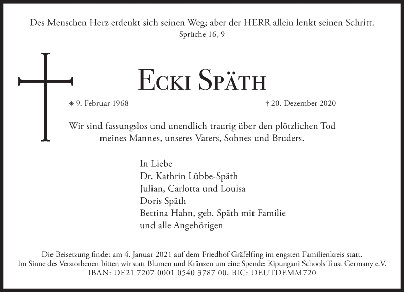  Traueranzeige für Ecki - Eckhard Späth vom 02.01.2021 aus Süddeutsche Zeitung