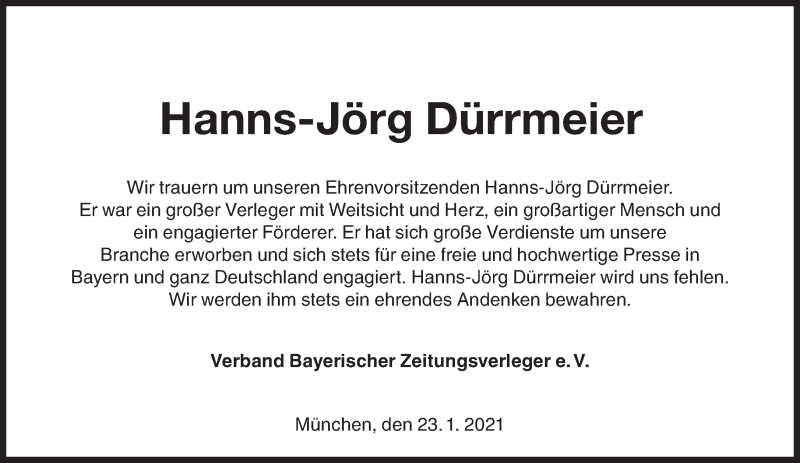 Anzeige von  Hanns-Jörg Dürrmeier