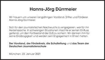 Traueranzeige von Hanns-Jörg Dürrmeier von Süddeutsche Zeitung