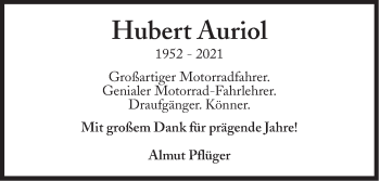 Traueranzeige von Hubert Auriol von Süddeutsche Zeitung
