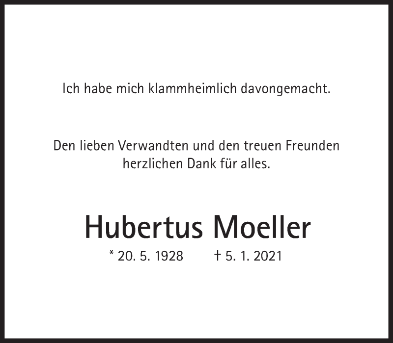  Traueranzeige für Hubertus Moeller vom 09.01.2021 aus Süddeutsche Zeitung