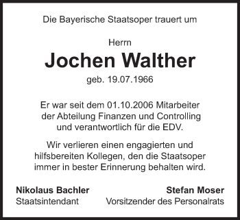 Traueranzeige von Jochen Walther von Süddeutsche Zeitung