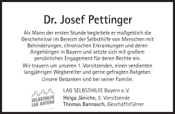 Traueranzeige von Josef Pettinger von Süddeutsche Zeitung