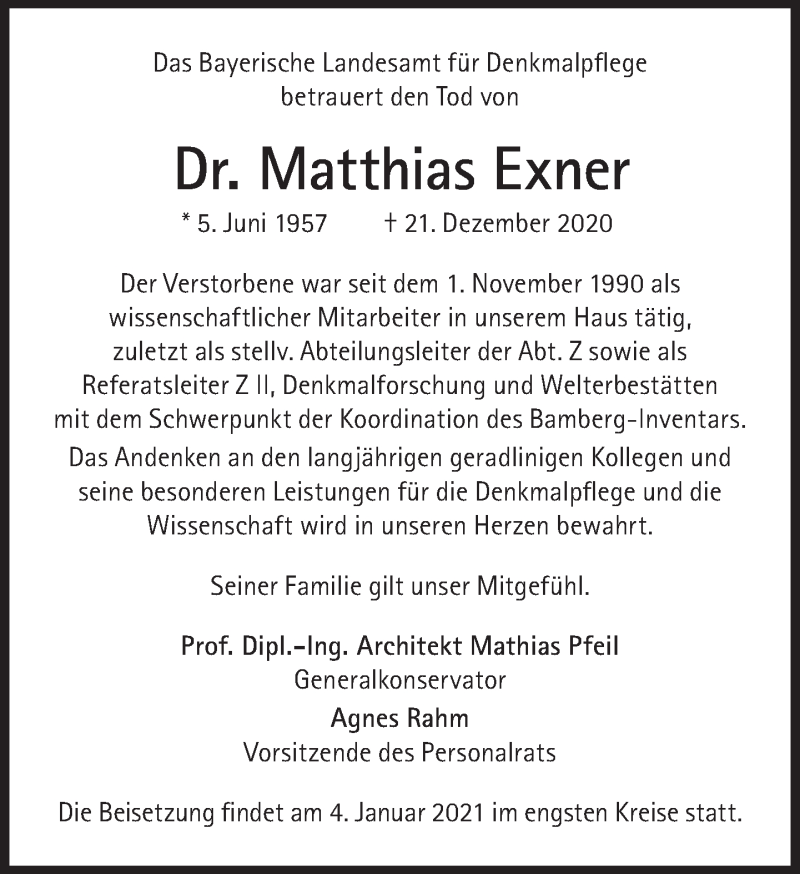 Traueranzeige für Matthias Exner vom 02.01.2021 aus Süddeutsche Zeitung
