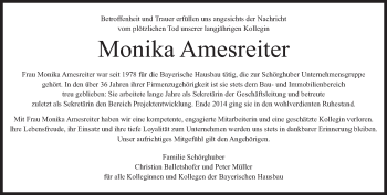 Traueranzeige von Monika Amesreiter von Süddeutsche Zeitung