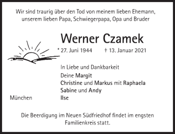 Traueranzeige von Werner Czamek von Süddeutsche Zeitung