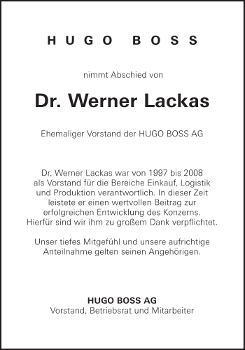 Traueranzeige von Werner Lackas von Süddeutsche Zeitung