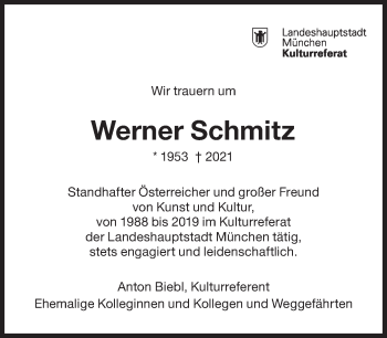 Traueranzeige von Werner Schmitz von Süddeutsche Zeitung