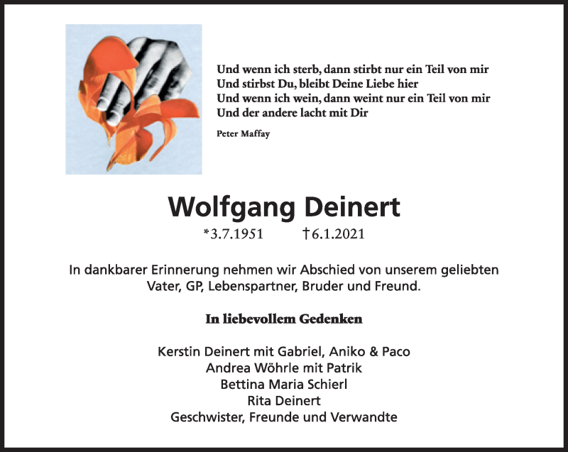  Traueranzeige für Wolfgang Deinert vom 13.01.2021 aus Süddeutsche Zeitung