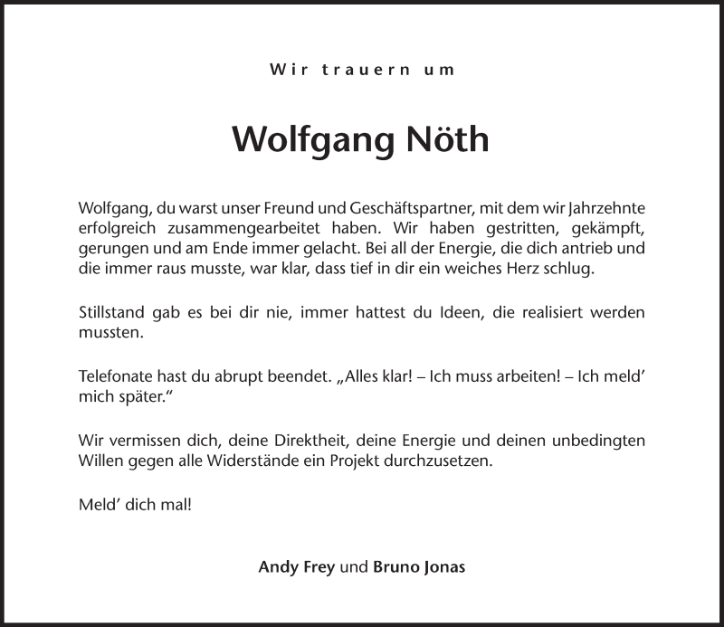  Traueranzeige für Wolfgang Nöth vom 16.01.2021 aus Süddeutsche Zeitung