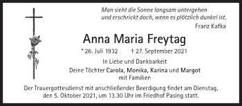 Traueranzeige von Anna Maria Freytag von Süddeutsche Zeitung