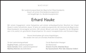 Traueranzeige von Erhard Hauke von Süddeutsche Zeitung