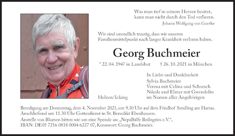  Traueranzeige für Georg Buchmeier vom 30.10.2021 aus Süddeutsche Zeitung