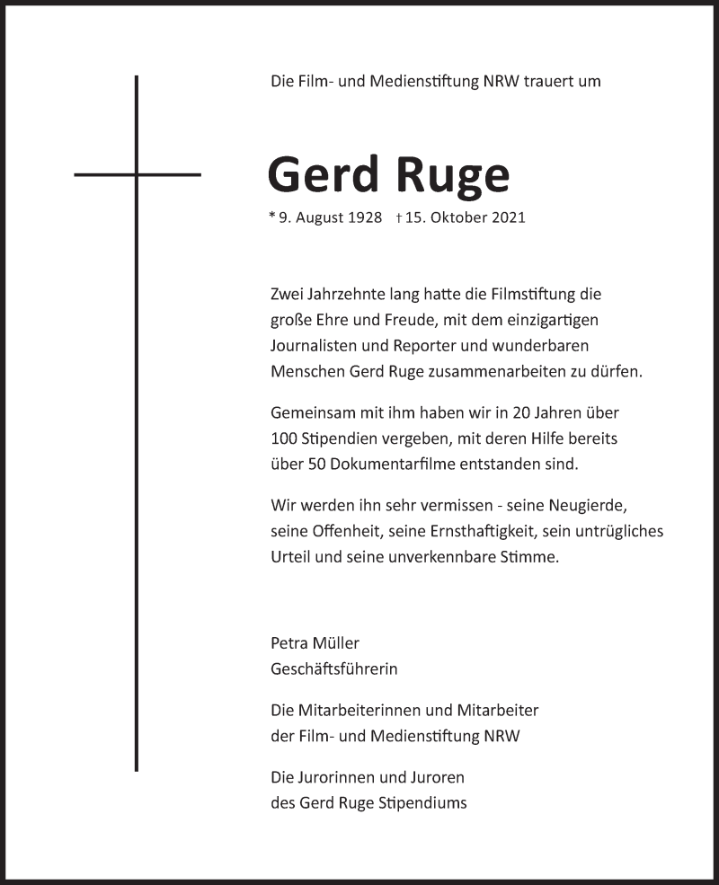  Traueranzeige für Gerd Ruge vom 23.10.2021 aus Süddeutsche Zeitung