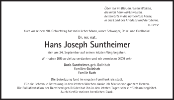 Traueranzeige von Hans Joseph Suntheimer von Süddeutsche Zeitung
