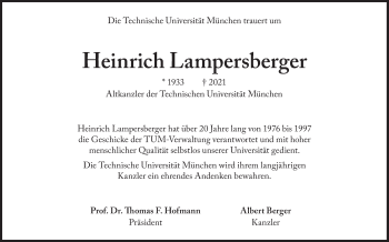 Traueranzeige von Heinrich Lampersberger von Süddeutsche Zeitung