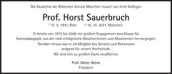 Traueranzeige von Horst Sauerbruch von Süddeutsche Zeitung