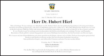 Traueranzeige von Hubert Franz Hierl von Süddeutsche Zeitung