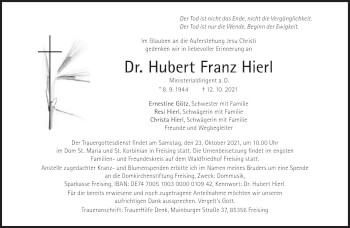 Traueranzeige von Hubert Franz Hierl von Süddeutsche Zeitung