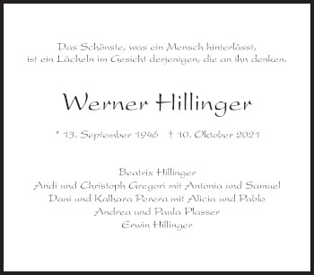 Traueranzeige von Werner Hillinger von Süddeutsche Zeitung