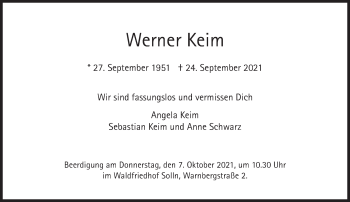 Traueranzeige von Werner Keim von Süddeutsche Zeitung