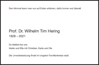 Traueranzeige von Wilhelm Tim Hering von Süddeutsche Zeitung