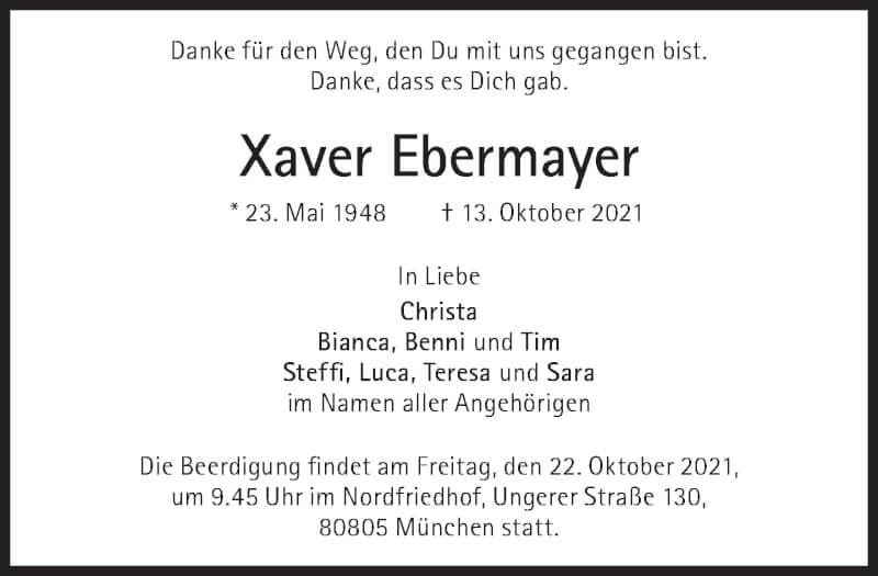 Anzeige von  Xaver Ebermayer