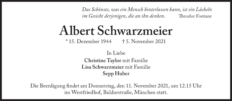 Traueranzeige für Albert Schwarzmeier vom 09.11.2021 aus Süddeutsche Zeitung