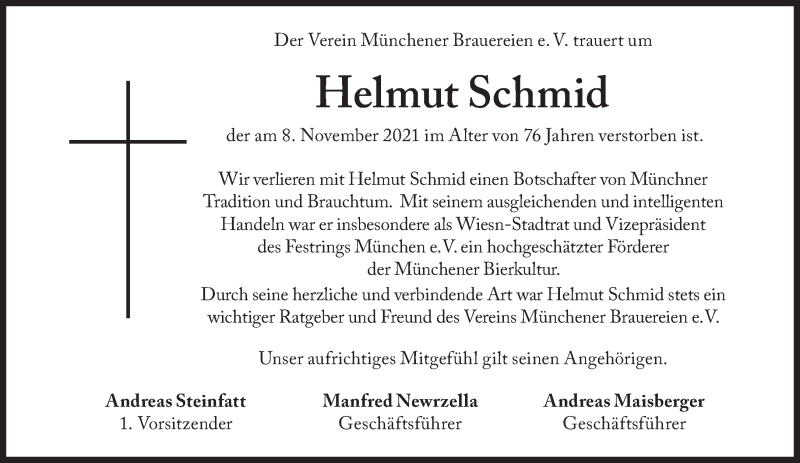  Traueranzeige für Helmut Schmid vom 13.11.2021 aus Süddeutsche Zeitung