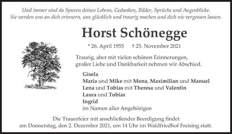  Traueranzeige für Horst Schönegge vom 30.11.2021 aus Süddeutsche Zeitung